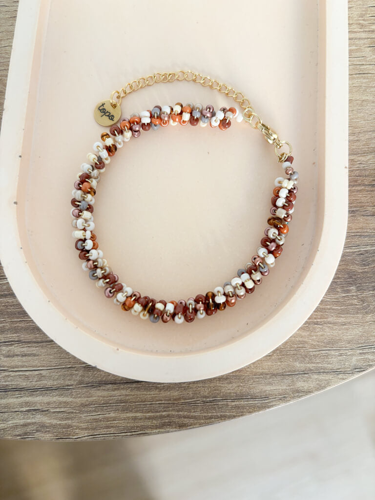 bracelet spirale perles marron beige