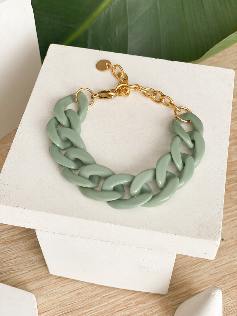 bracelet grosses mailles maillons acrylique vert kaki