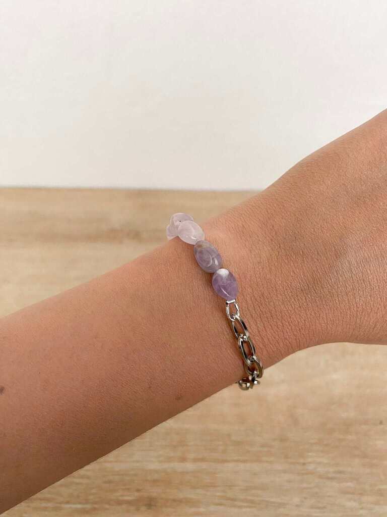 bracelet pierre naturelle et métal violet argent