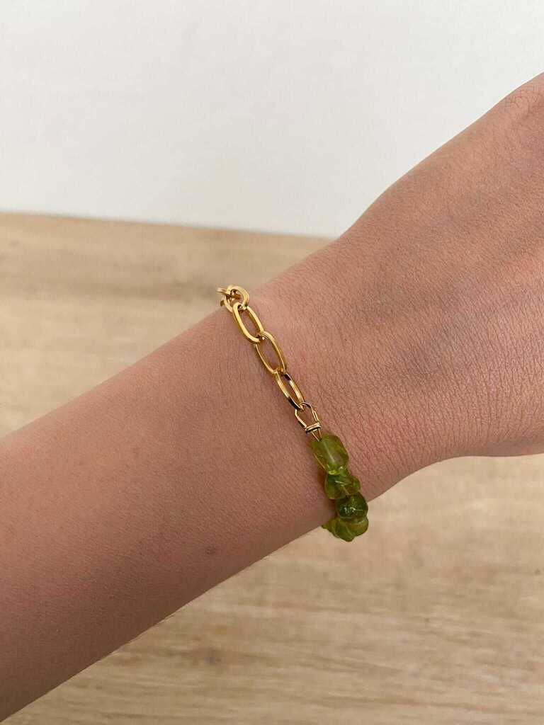 bracelet en acier inoxydable et pierre naturelle verte femme idée cadeau